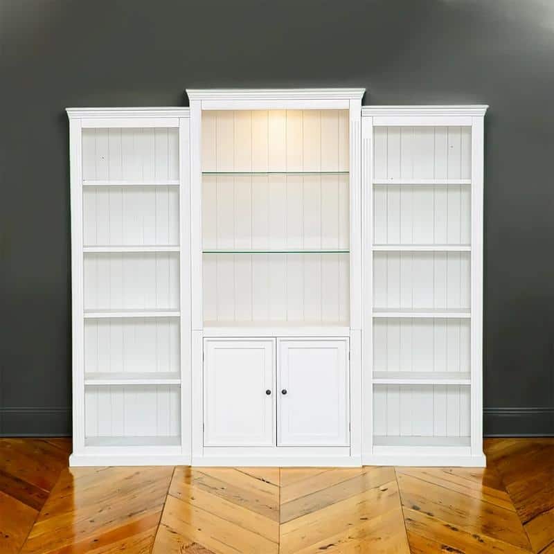 Farmhouse 3-Piece 78.75"Tall Bookcase Cabinet with and 4-Tier Display Shelf Adjustable LED Lighting