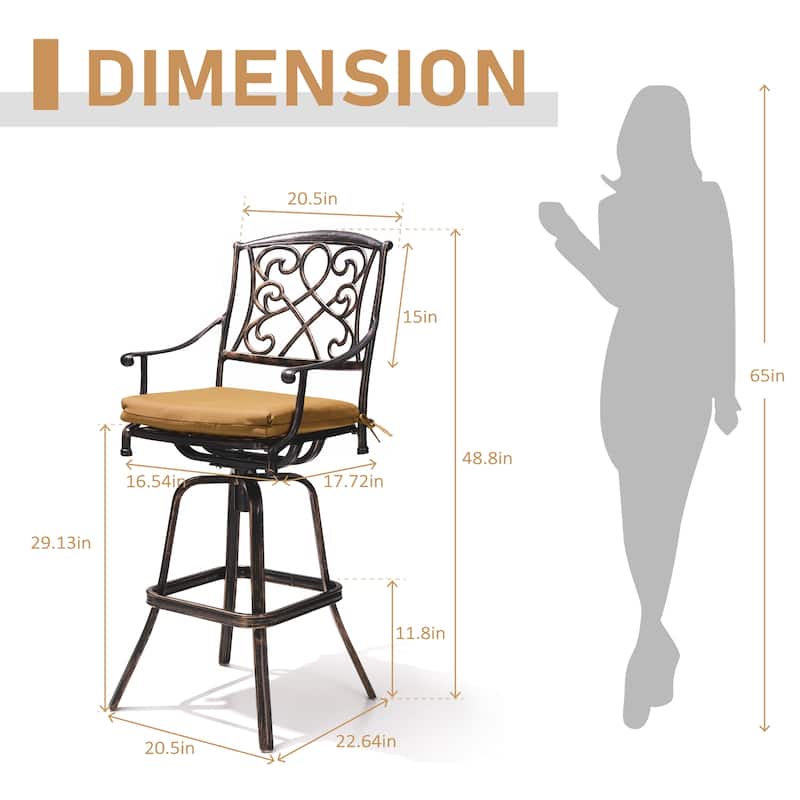VredHom Outdoor Swivel Bar Stool with Sunbrella Cushion