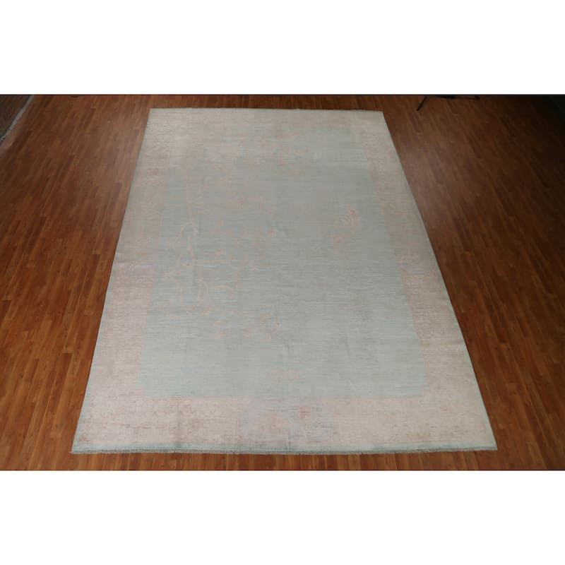 Hand Knotted Oriental 100% Wool Carpet Transitional Abstract Navy Blue & Blues Oushak Area Rug - 13' 9'' X 9' 11''