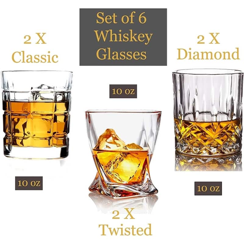Bezrat Multi Style Whiskey Glasses Set of 6