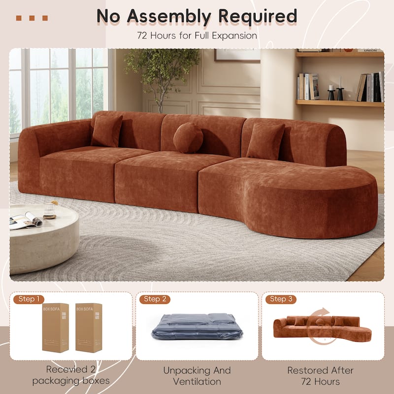 Christopher Knight Home - Curved 140" Upholstered Sectional Sofa with High-Density Fully Compressed Sponge and Chaise Lounge