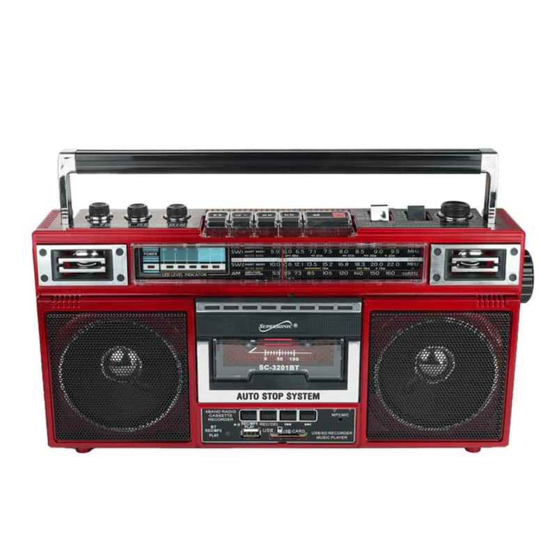 Supersonic 4 Band Bluetooth Radio & Cassette Player + Cassette To Mp3 Converter - Red