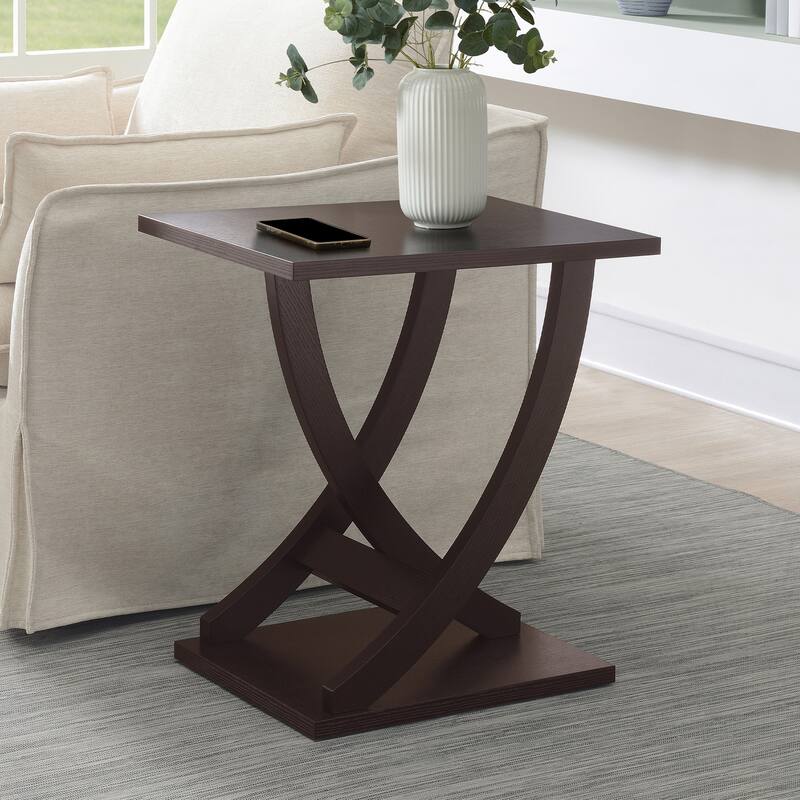 Criss-Cross Chairside End Table with Woodgrain Finish, Modern Accent Side Table for Living Room or Bedroom Décor - 15.5