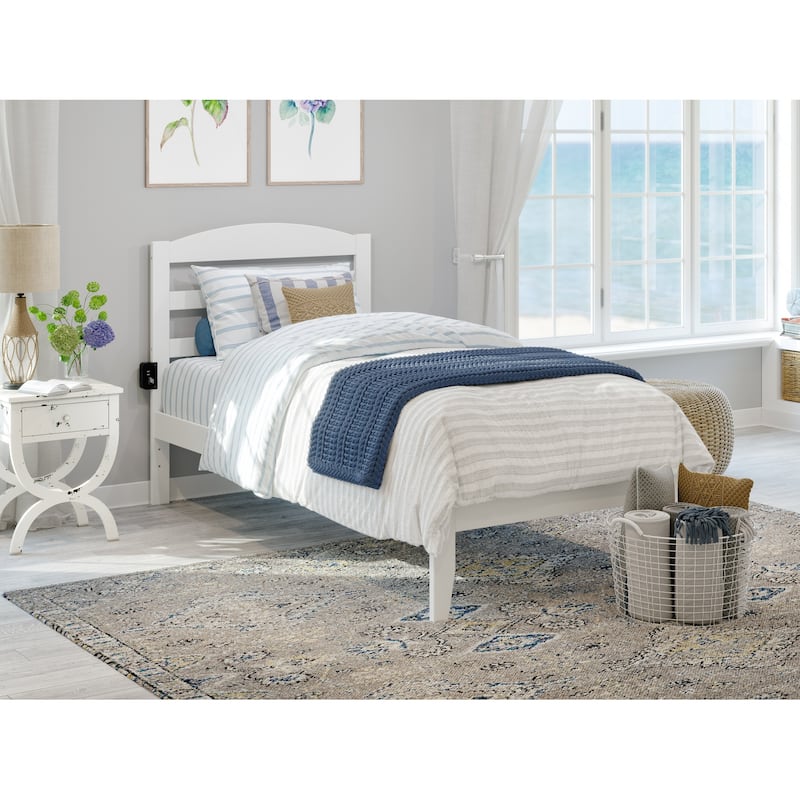 Warren Solid Wood Platform Bed with Attachable USB Charger - White - Twin