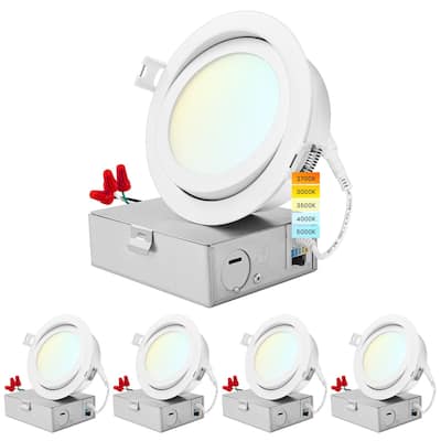 Luxrite 4 Inch Gimbal LED Recessed Lighting, 5 CCT 2700K-5000K, 950 Lumens, Dimmable, 12W, Wet Rated, ETL Listed 4-Pack