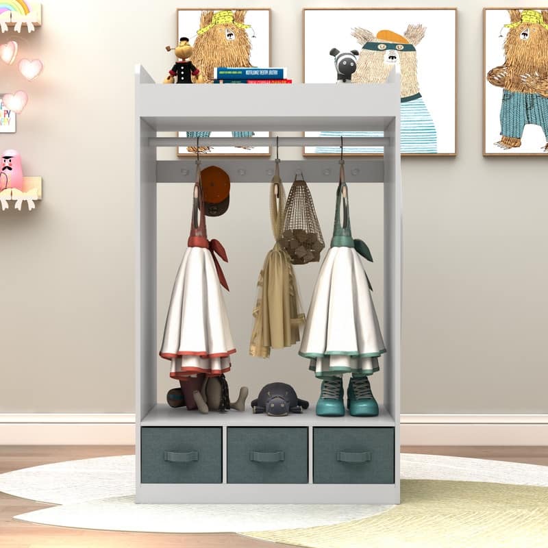 Kids Open Hanging Armoire Closet with Mirror