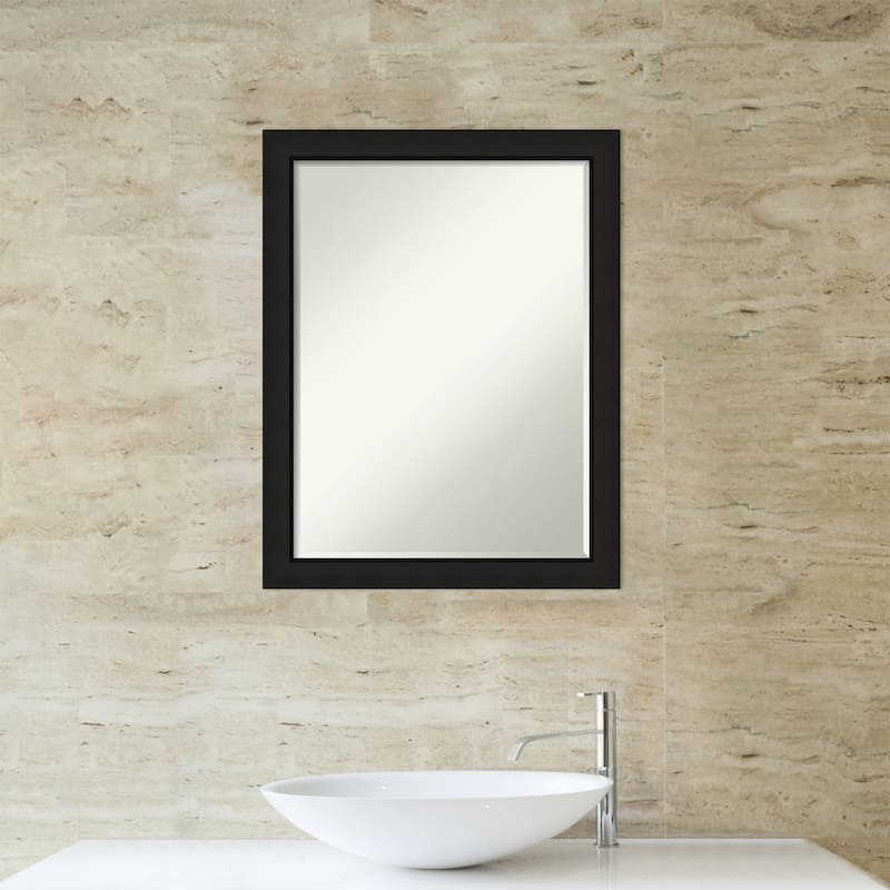 Midnight Black Narrow Half-Inch-Beveled Wood Bathroom Wall Mirror ...
