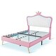 preview thumbnail 9 of 34, Modern Upholstered Princess Bed Frame with LED Lights and Crown Headboard
