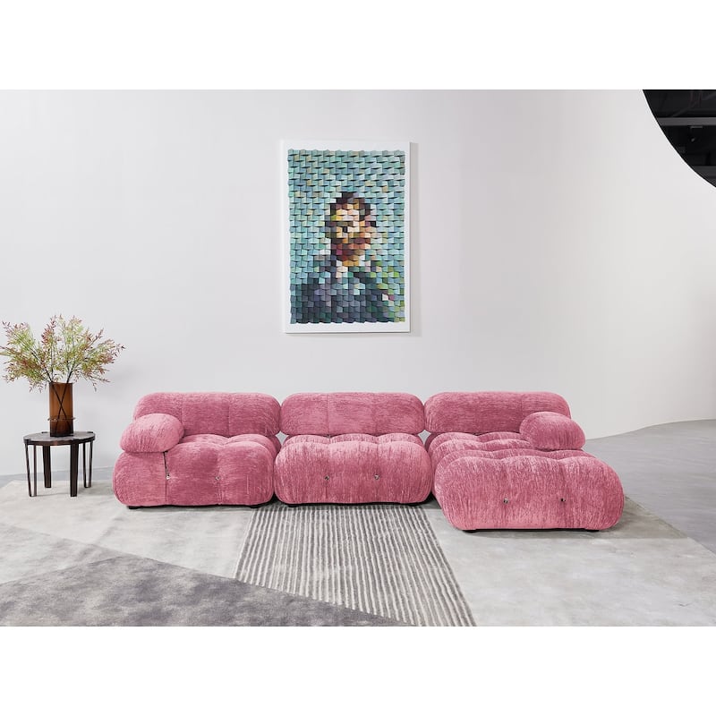 Daimion 4 Pieces Upholstered Sectional - Pink Chenille