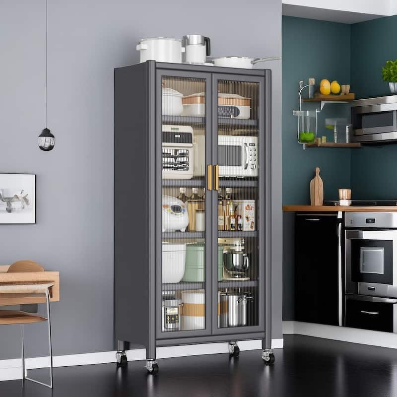 Open-door kitchen shelving Floor-to-ceiling multilevel household microwave storage cabinet bowls side cabinets cabinets
