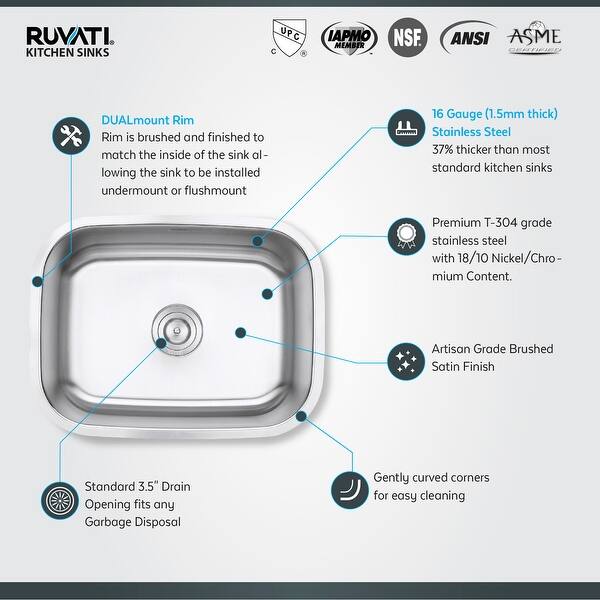 Shop Ruvati Rvm4138 Parmi 16 Undermount Single Basin 16 Gauge
