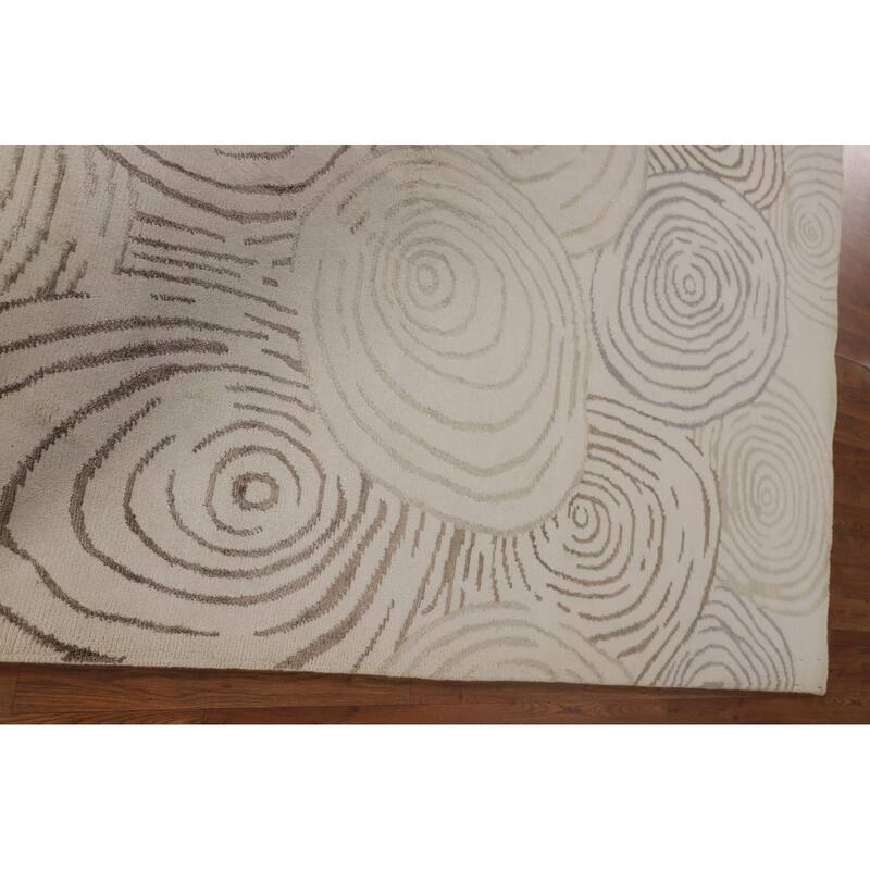 Beige Nepalese Modern Area Rug Handmade Wool Carpet - 6'0" x 8'7"