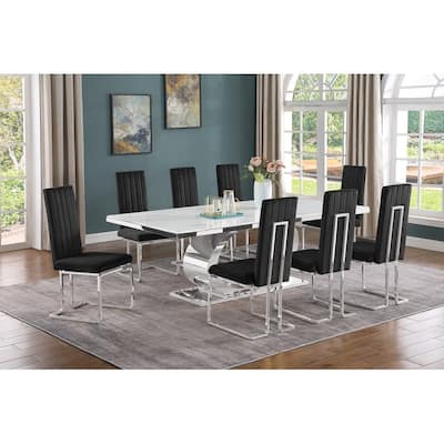 Best Quality Furniture D432/3-SC340-7 Dining Set with 87" White Marble Top