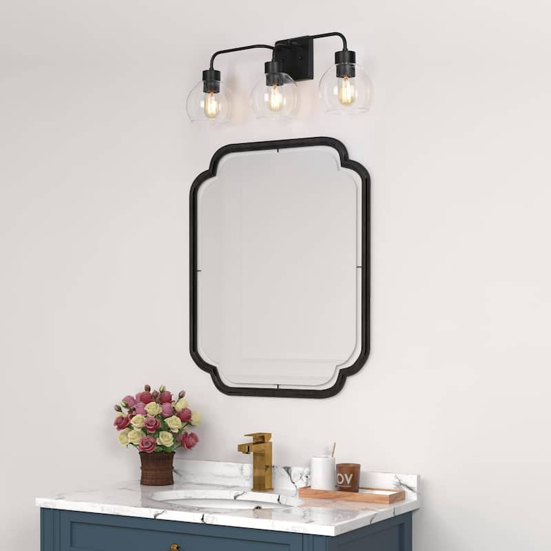 Black/Gold 3-Light Modern Farmhouse Bathroom Vanity Lights Glass Linear Wall Sconces - 24.5" L x 6" W x 9.5" H