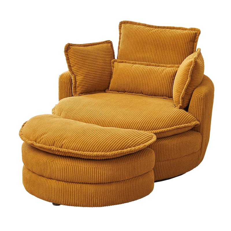 38"W Oversized Swivel Chair with Moon Storage Ottoman, 4 Pillows