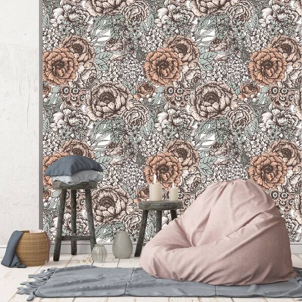 Shop Retro Floral Peonies Primrose Removable Wallpaper 24 Inch