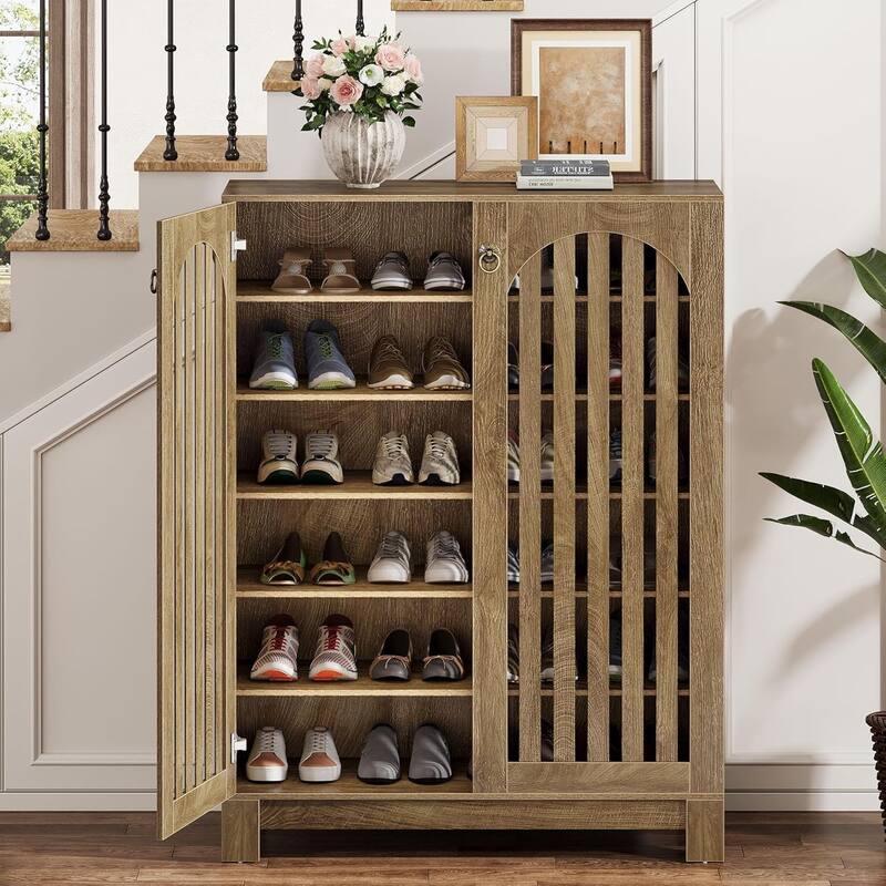 Shoe Cabinet with Louver Doors, 6-Tier Adjustable Shoe Storage Cabinet