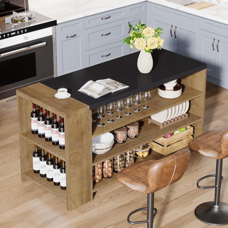 55 Inches Farmhouse Kitchen Island with Storage for Kitchen, Dining Room