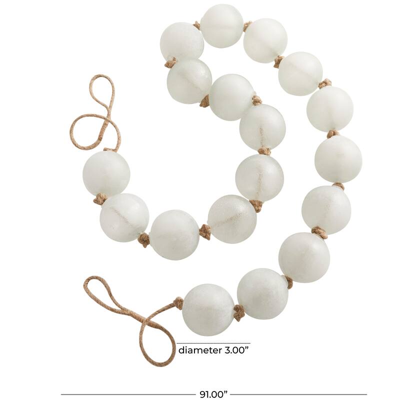 White Glass Handmade Round Extra Long Frosted Orb Beaded Home Garland with Tassel with Knotted Jute Rope