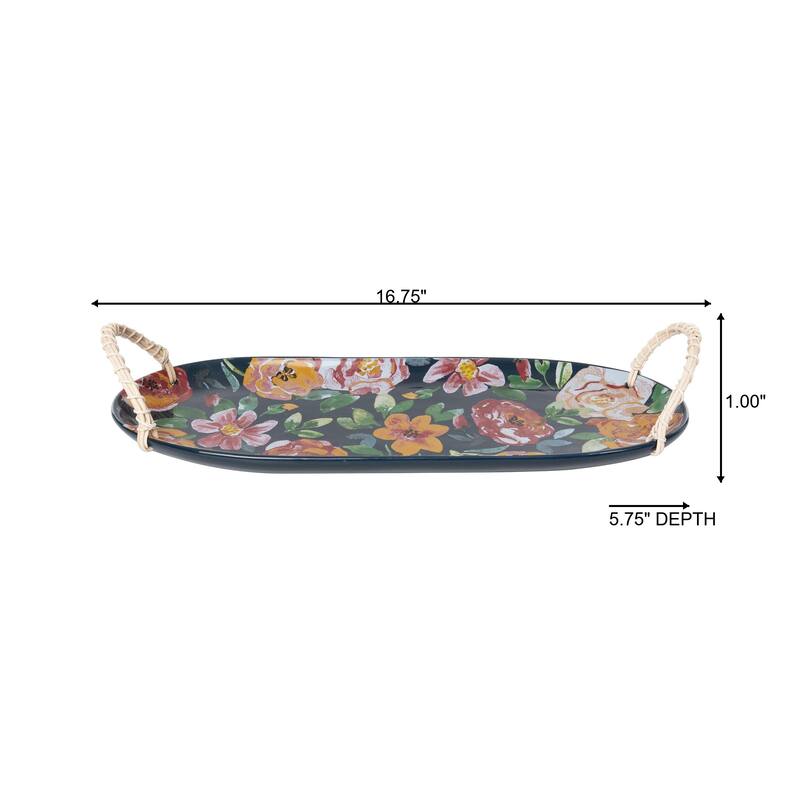 Transpac Ceramic 16.75 in. Serving Tray with Wicker Handles