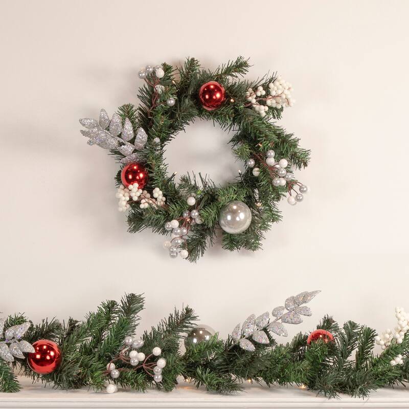 6'x10" Decorated Green Pine Artificial Christmas Garl, Warm White LED