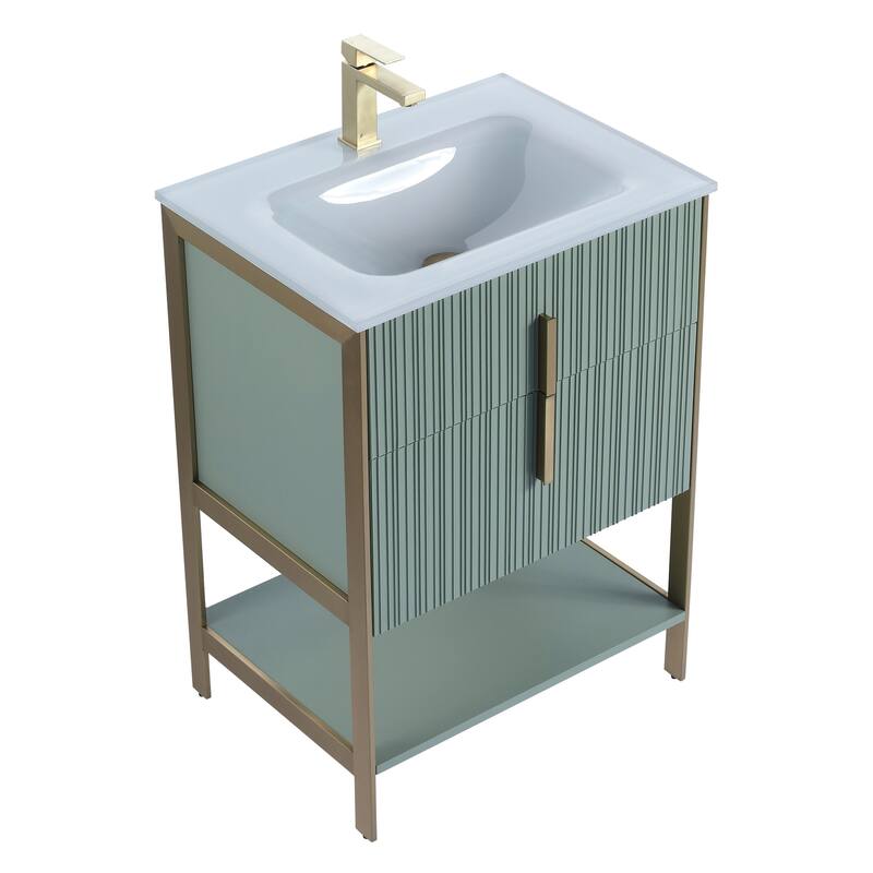 Fine Fixtures Serenity Modern Bathroom Vanity with White Glass Top
