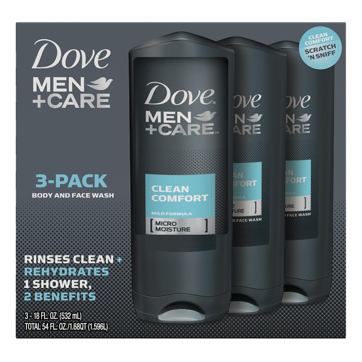 Dove Men & Care Body And Face Wash, Clean Comfort, 18 Ounce (3 Pack)