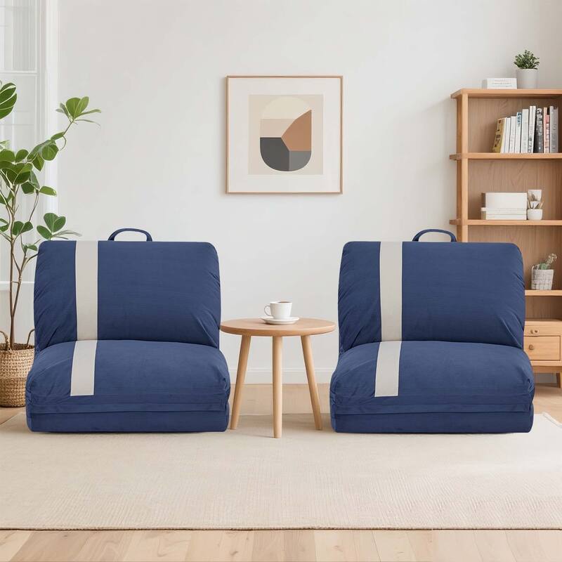 2-Piece Floor Sofa Bed with Adjustable Backrest, Sleeper Sofa with 5-Second Foldable, Upholstered Bean Bag Base & Pillow