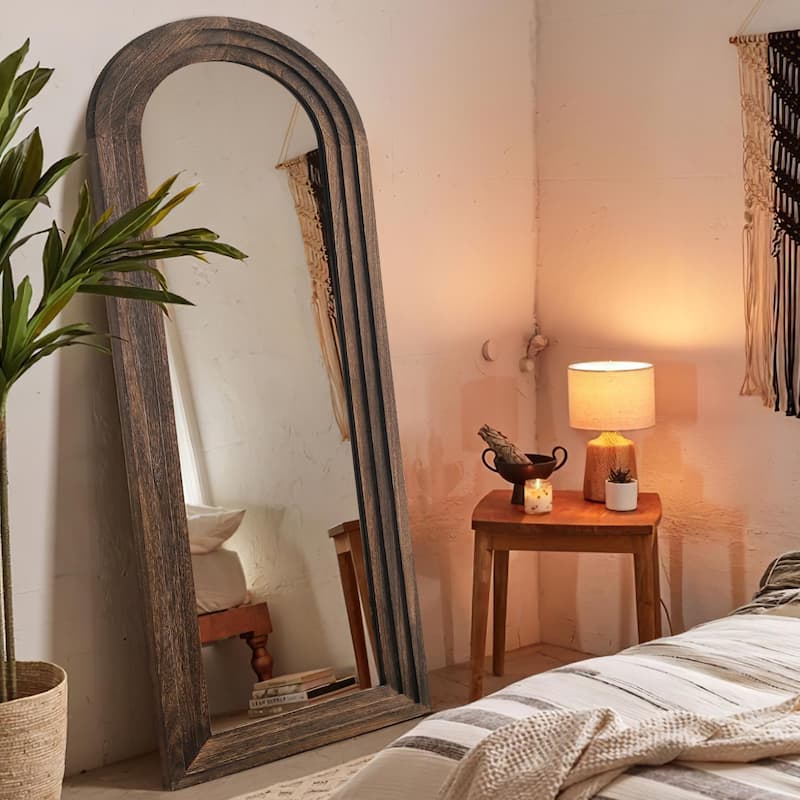 Dovelina Rustic Arched Distressed Wood Mirror Full-length Floor Mirror - 64x21 - Charcoal