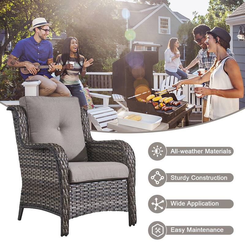 Propane Fire Pit Table with Patio Sofa Chair Set - Grey