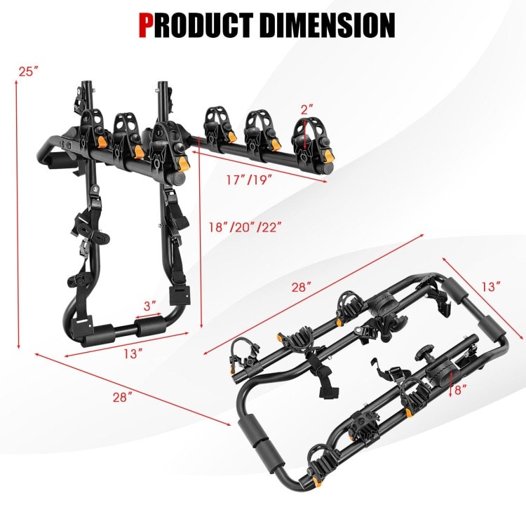 Foldable 3-Bike Carrier Rack for Sedan SUV Hatchback with Safety