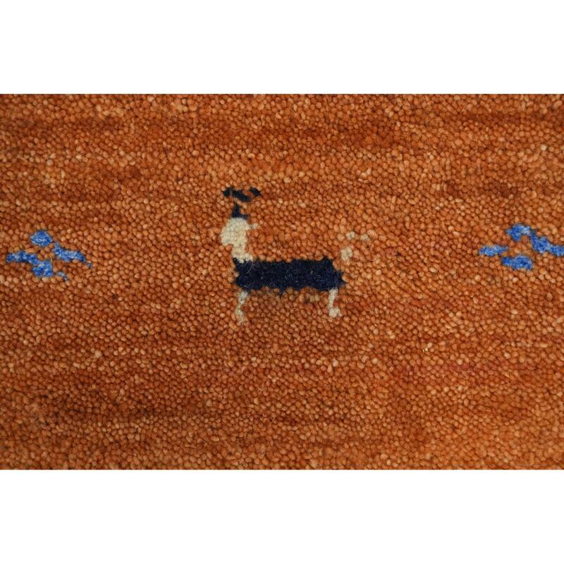 Hand Knotted Oriental 100% Wool Carpet Tribal Animal Pictorial Oranges & Rust Gabbeh Area Rug - 7' 11'' X 7' 8''