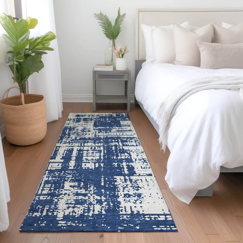 Premium Washable Super Soft Abstract Pixel Mayfield Rug - Navy - 2'3" x 7'6"
