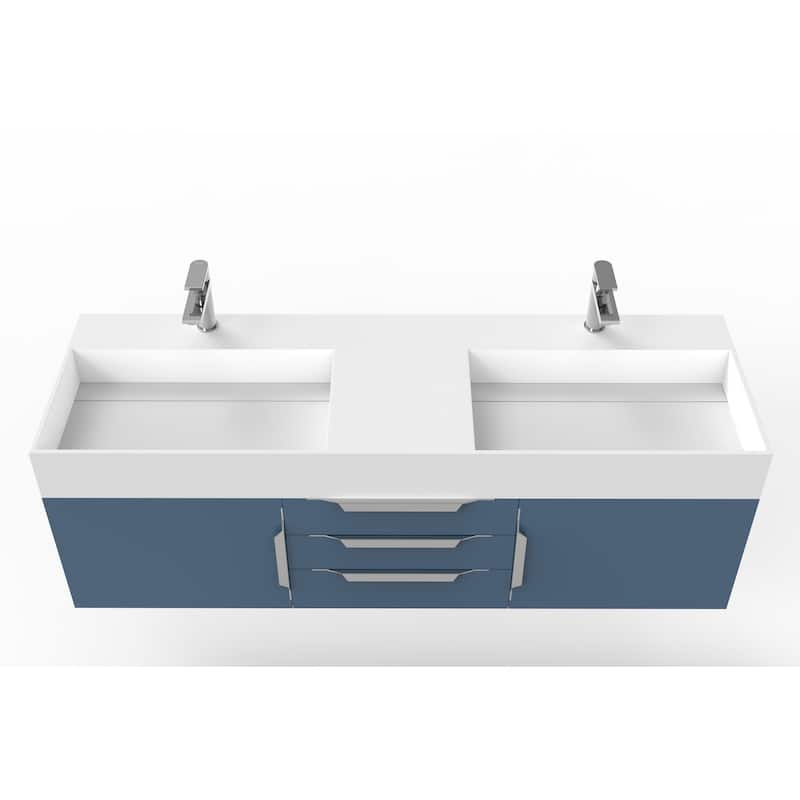 Amazon 60" Wall Mounted Bathroom Vanity Set w/ White Top