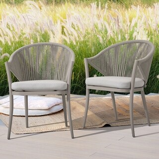 Outdoor 2-Piece Woven Rope Conversation Chair Set, Aluminum, Gray