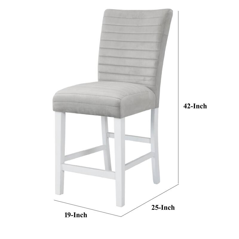 Zav 19 Inch Upholstered Counter Chair, Channel Stitching, Set of 2, Grey