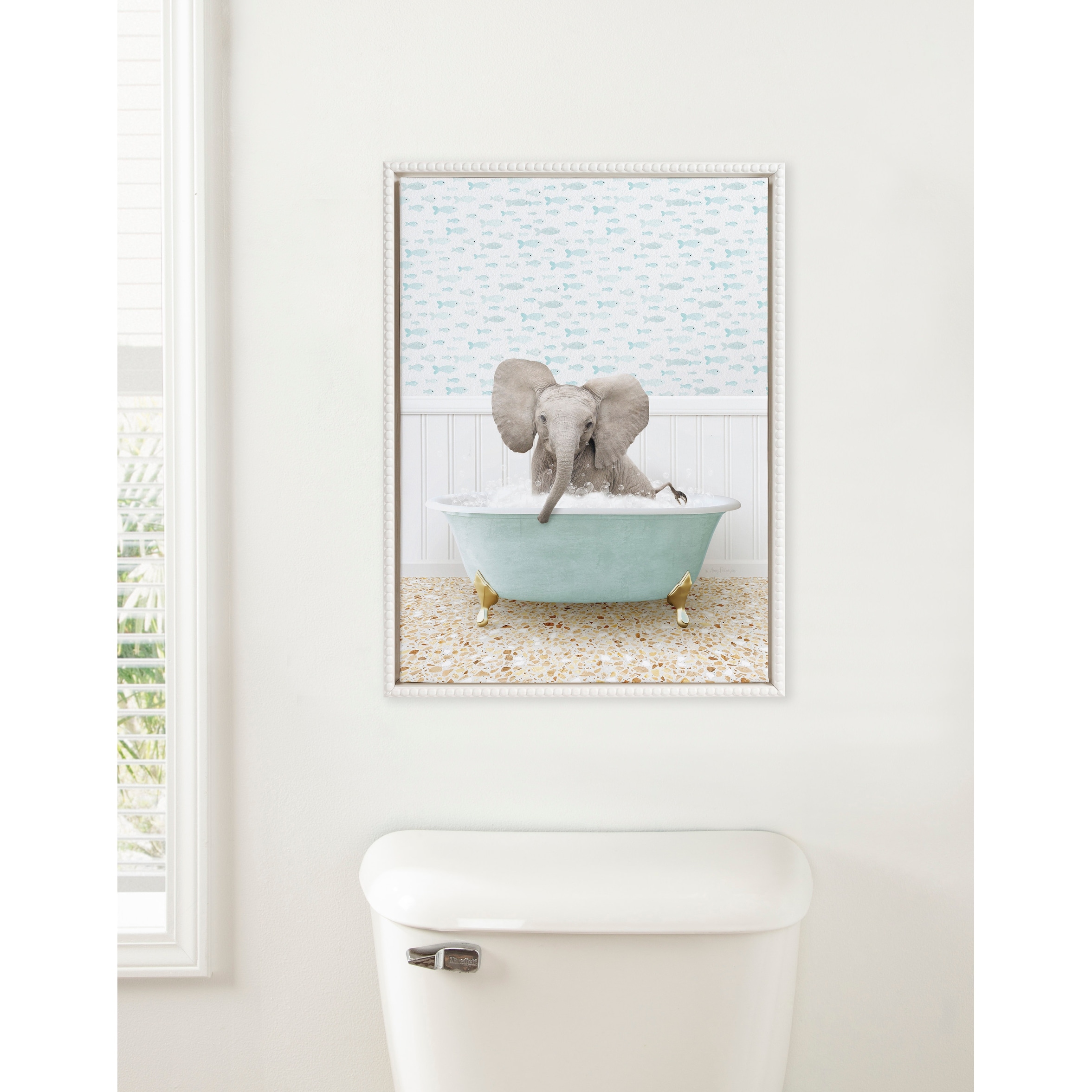 Sylvie Beaded Baby Elephant in Little Fish Bath Canvas by Amy Peterson