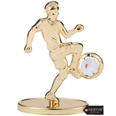 Matashi 24K Gold Plated Soccer Football Player Figurine w/ Crystals Tabletop Football Ornament Gift for Sports Fan, Trophy