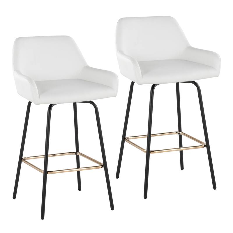Porch & Den Galotti Fixed Height Counter Stool with Metal Legs & Square Footrest (Set of 2) - White Faux Leather