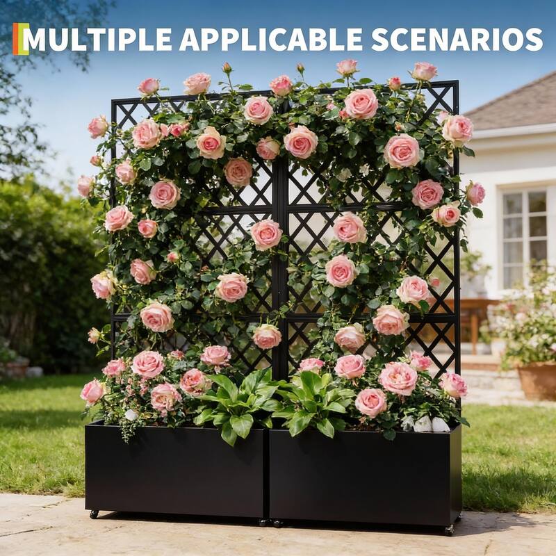 Galvanized Steel Raised Garden Bed, with Trellis & Privacy Screen