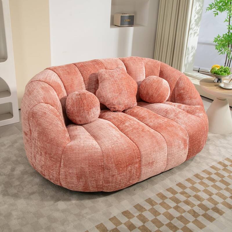 Roomfitters High Back Bean Bag Sofa Chair, Velvet Lazy Lounger Couch for Living Room - Orange