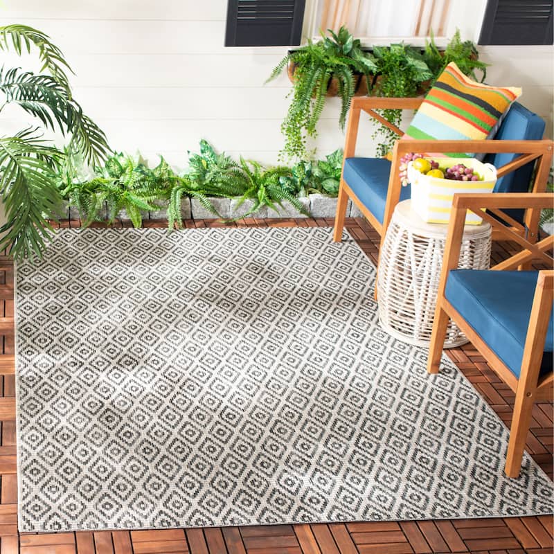 SAFAVIEH Courtyard Anne-Ly Indoor/ Outdoor Waterproof Patio Backyard Rug - 9' x 12' - Beige/Black
