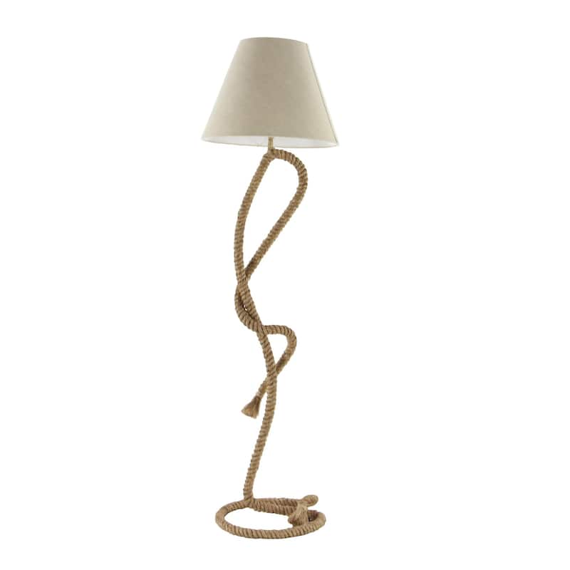 Brown Jute Rope Twisted Rope Room Floor or Table Lamp with Cream Linen Shade