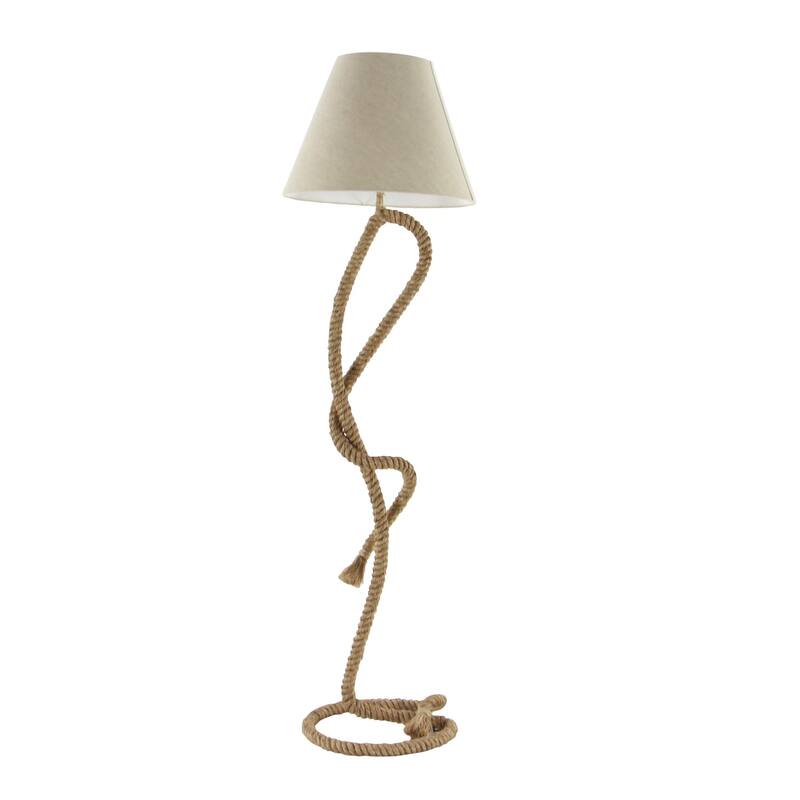 Jute Rope Twisted Rope Floor Lamp with Cream Linen Shade - Brown - Roche River Decor