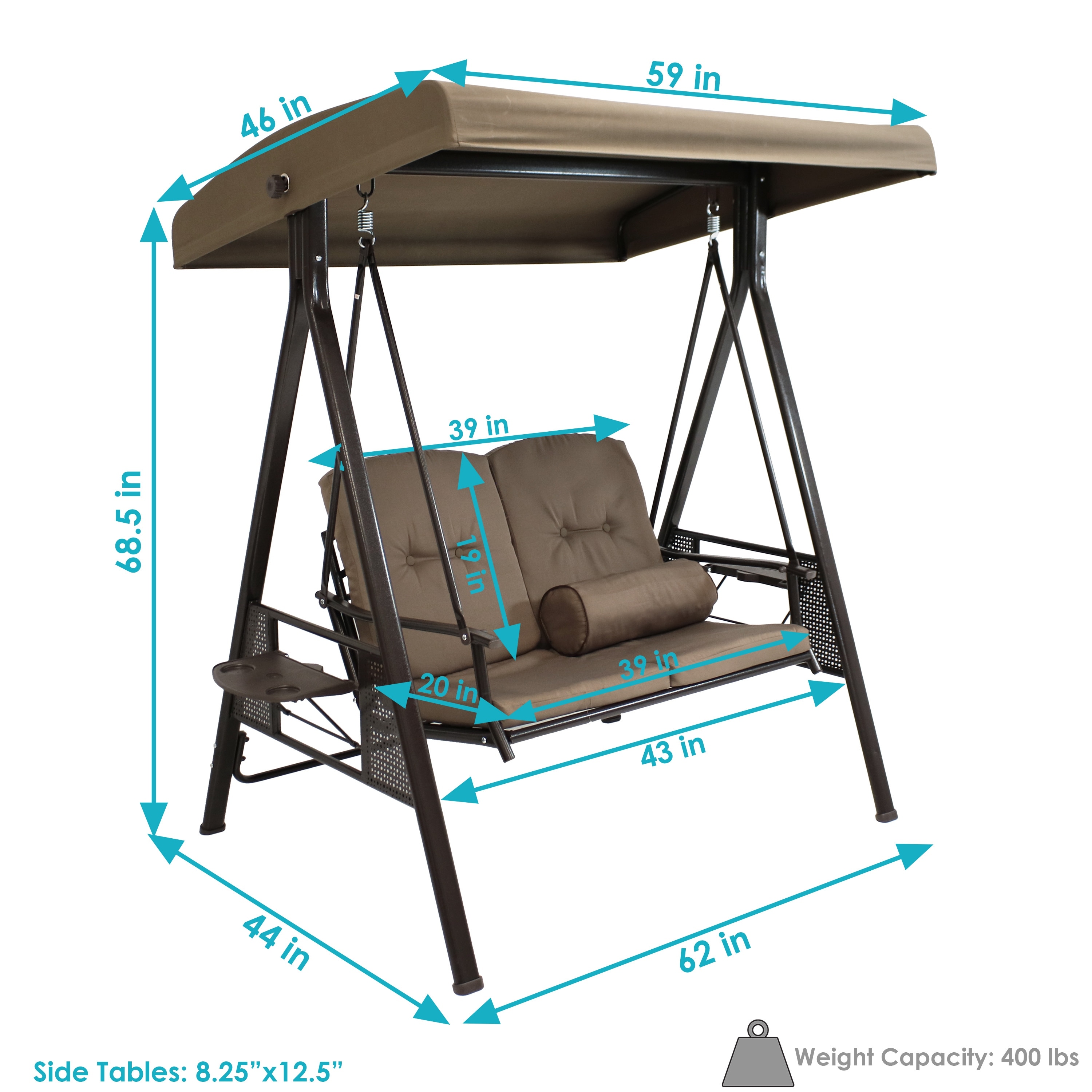 Sunnydaze decor sunnydaze deluxe steel 2025 frame canopy swing with side tables
