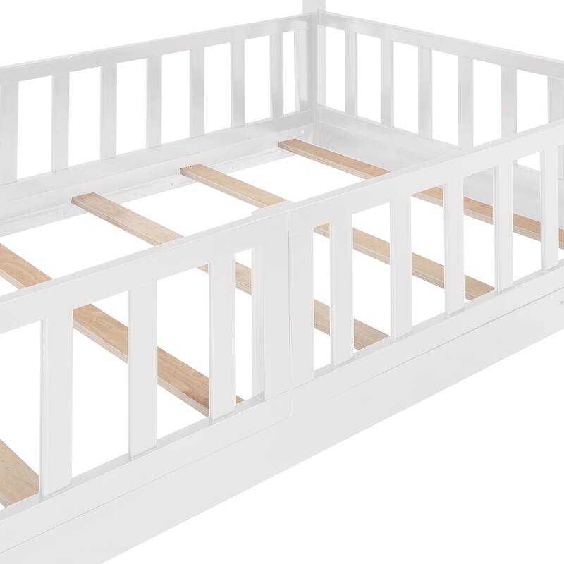 White Twin Over Twin Bunk Bed with Slide and Ladder, Space-Saving Design