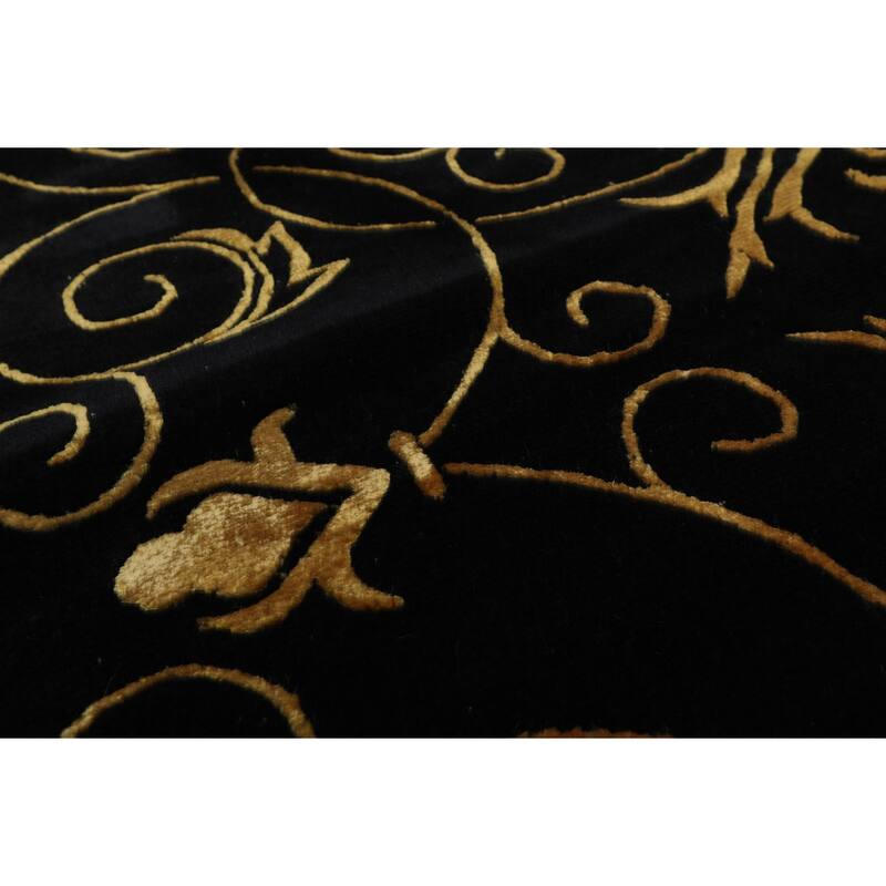 Wool & Silk Black Tibetan 4x6'2'' Hand Knotted Transitional Rug - 4' x 6' 2''