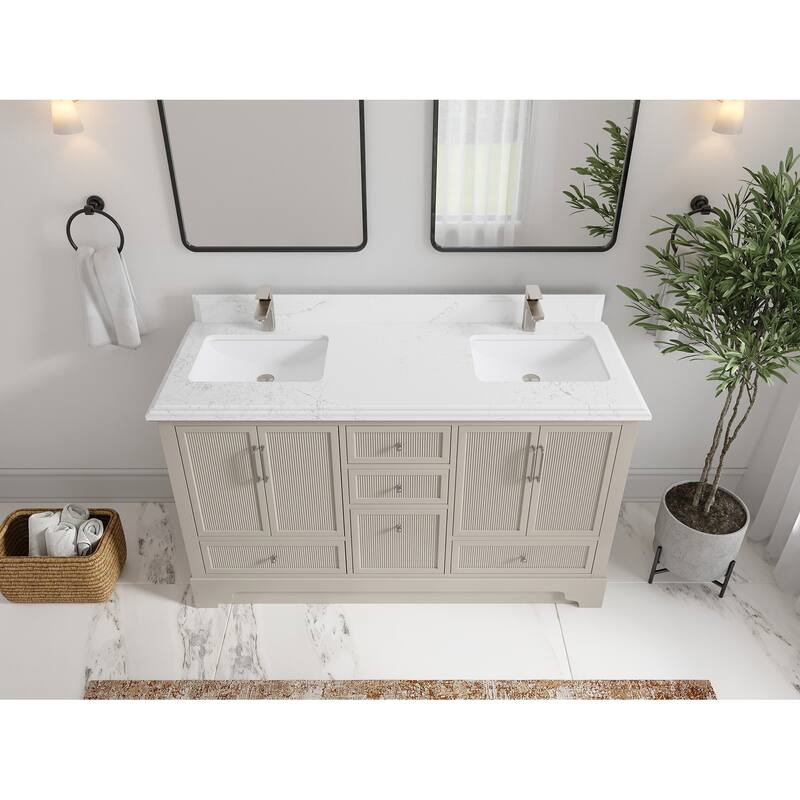 Willow Collections 60 in. W x 22 in. D Alys Double Sink Bathroom Vanity with Countertop - 1.5"Empira - Fine Grain