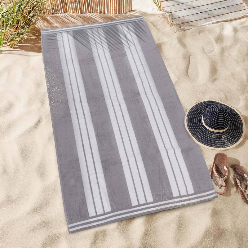 Superior Striped Large Oversized Cotton Beach Towel - Set of 2