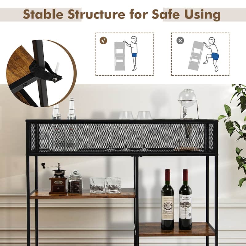 Gymax 4-Tier Console Table w/ Wire Basket Narrow Sofa Table w/ shelf